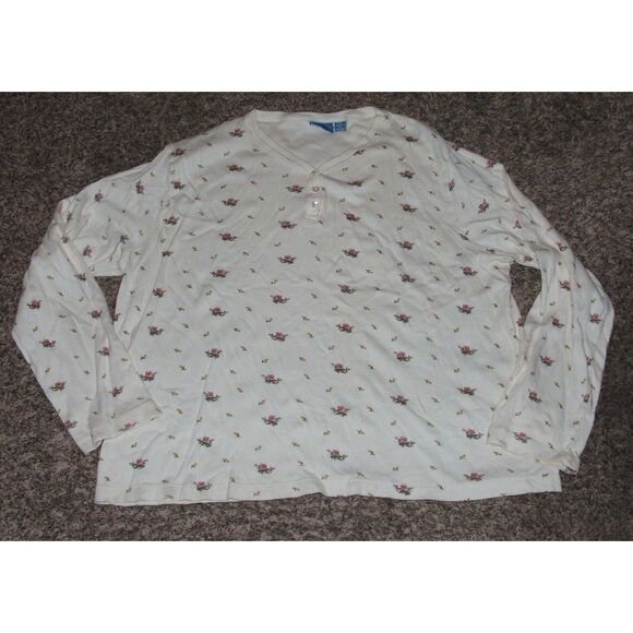 NATURAL REFLECTIONS Floral Plus Sz 2X Casual Wear Stretchy Ribbed Henley Shirt - Picture 1 of 3